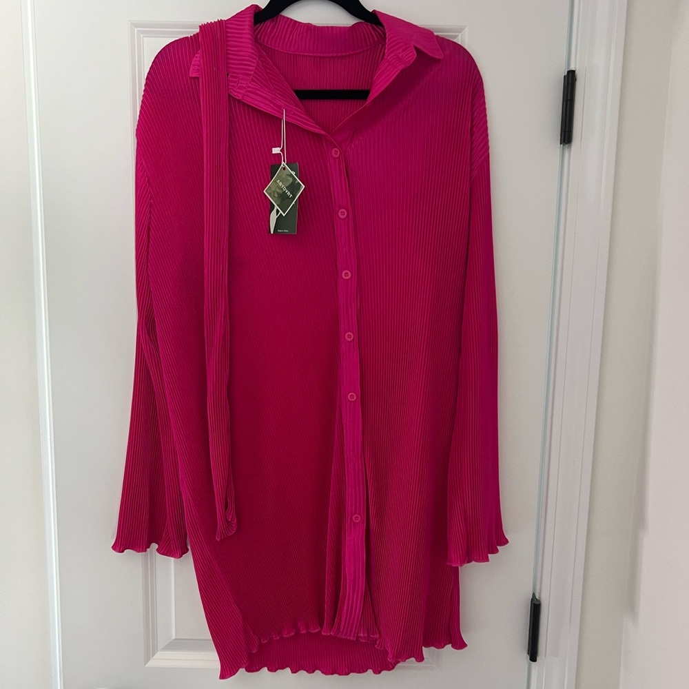 Vibrant Pink Button-Up mini dress